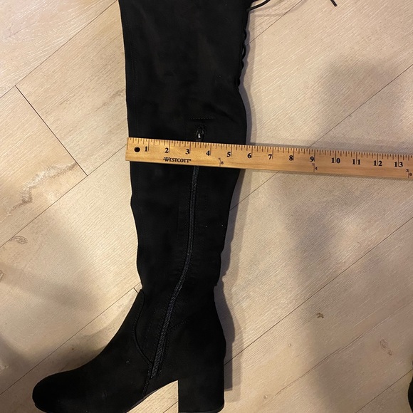 Back Lace Up Mid Faux suede Block Heel Over The Knee Thigh High Boot round toe - Picture 14 of 16